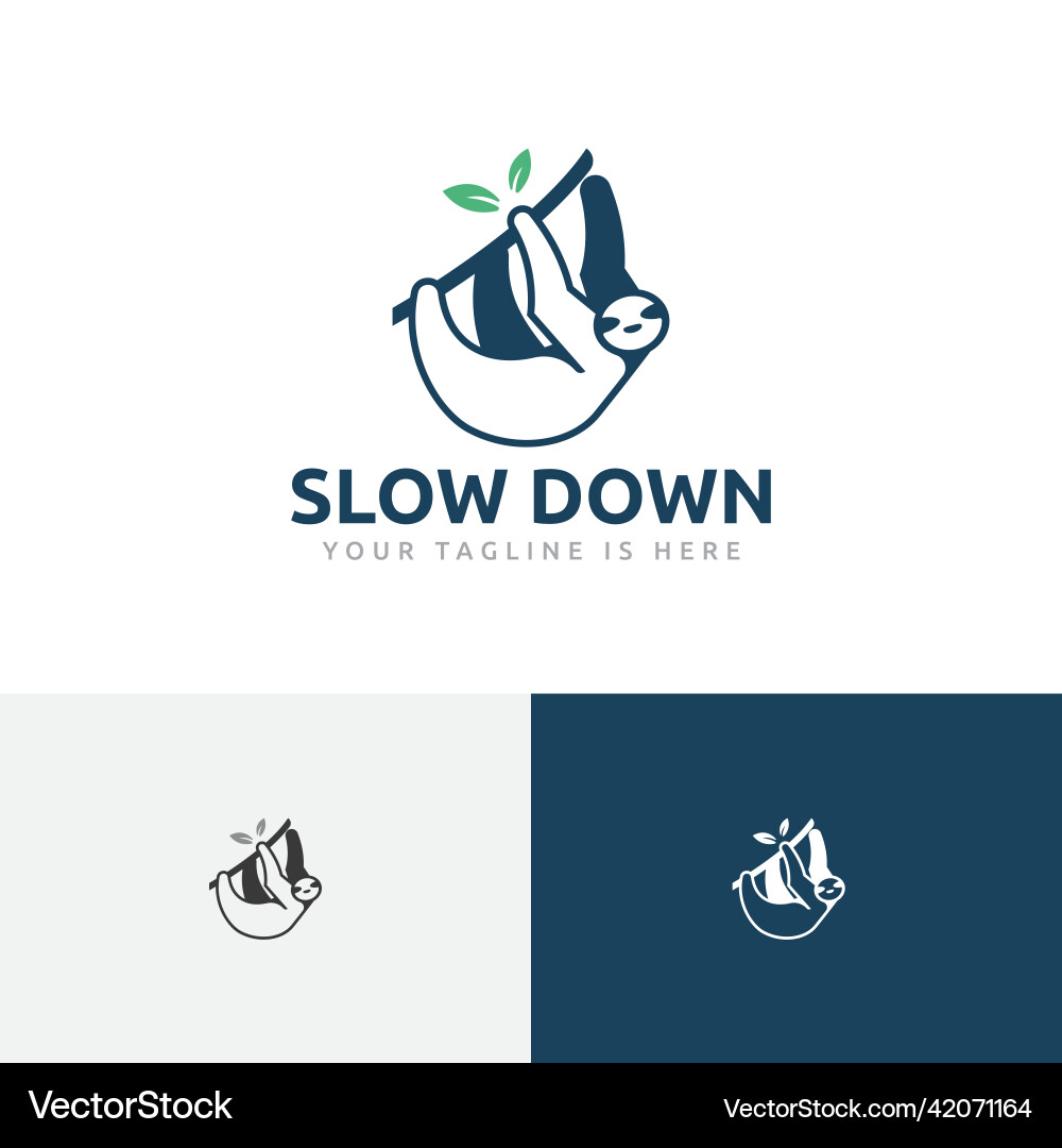 Lazy slow down sloth hanging tree branch logo vector image
