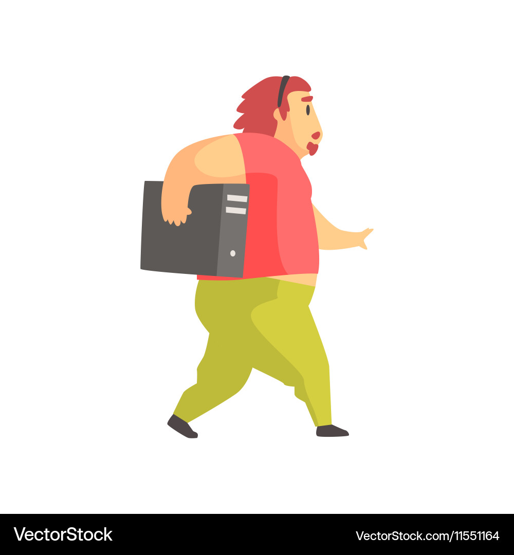 Programmer walking holding system unit funny vector image