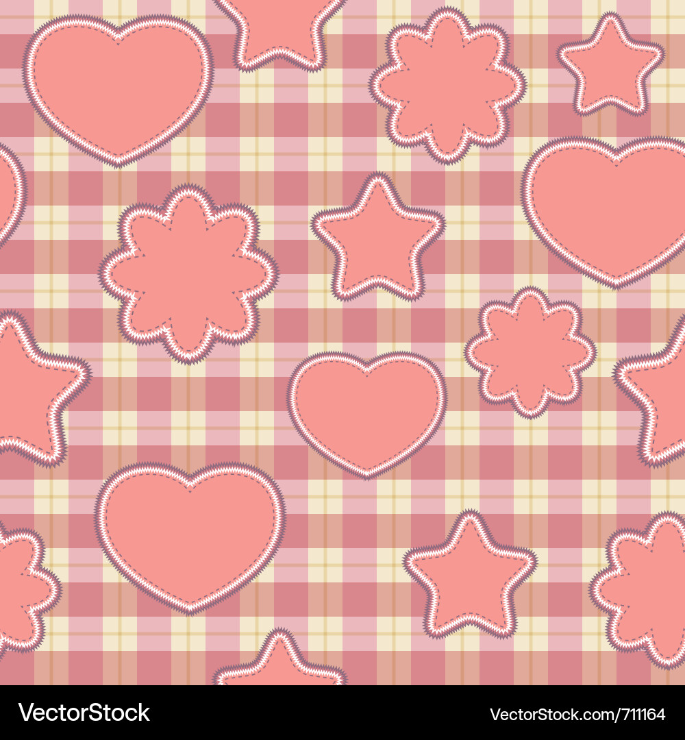 Seamless pattern with pink applications on checker vector image