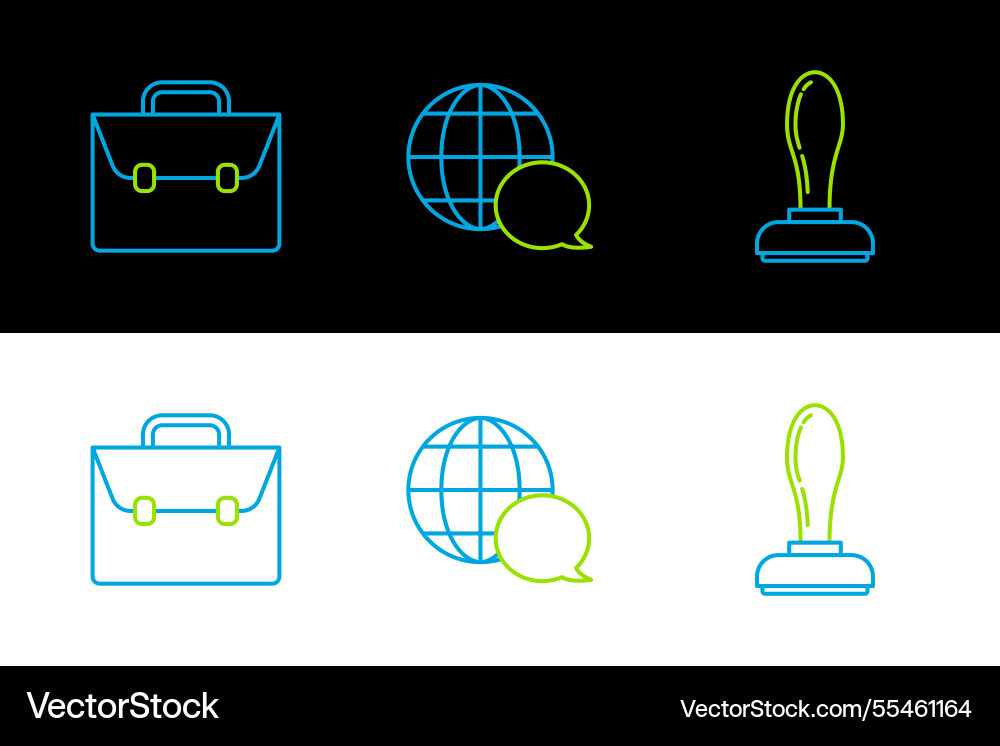 Set line stamp briefcase and world map made from Set line stamp briefcase and world map made from vector image