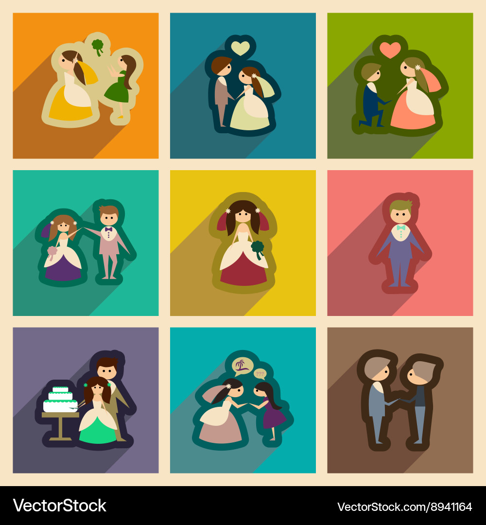 Set of flat web icons with long shadow bride vector image