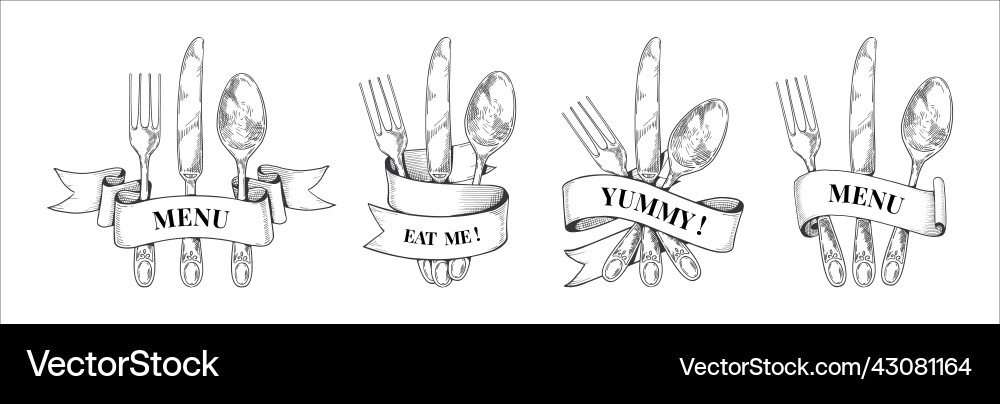 Vintage Silverware & Ribbon Logo Vector Image
