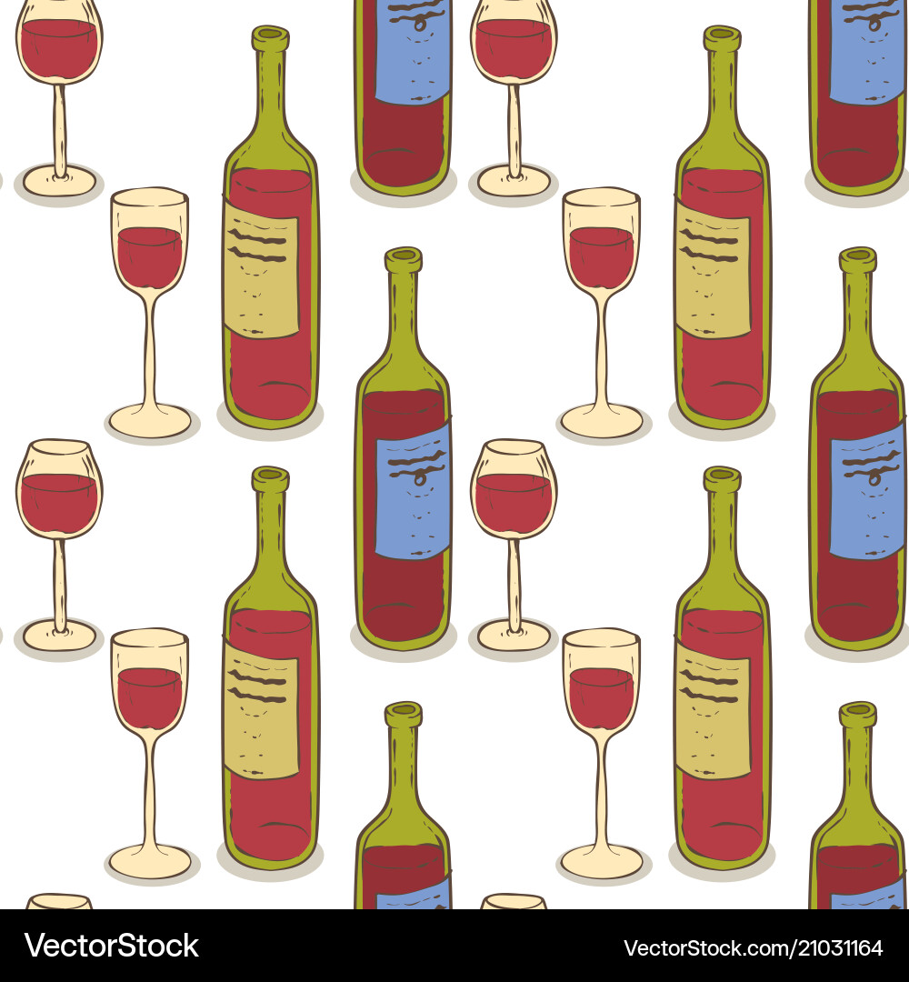 Wine glasses and bottles seamless pattern Wine glasses and bottles seamless pattern vector image
