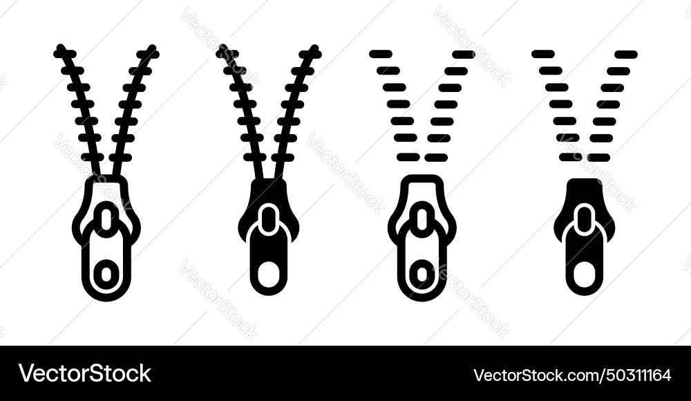 Zipper tool icon set unzip lock open minimal Vector Image