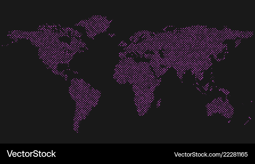 Halftone world map background - dot pattern vector image