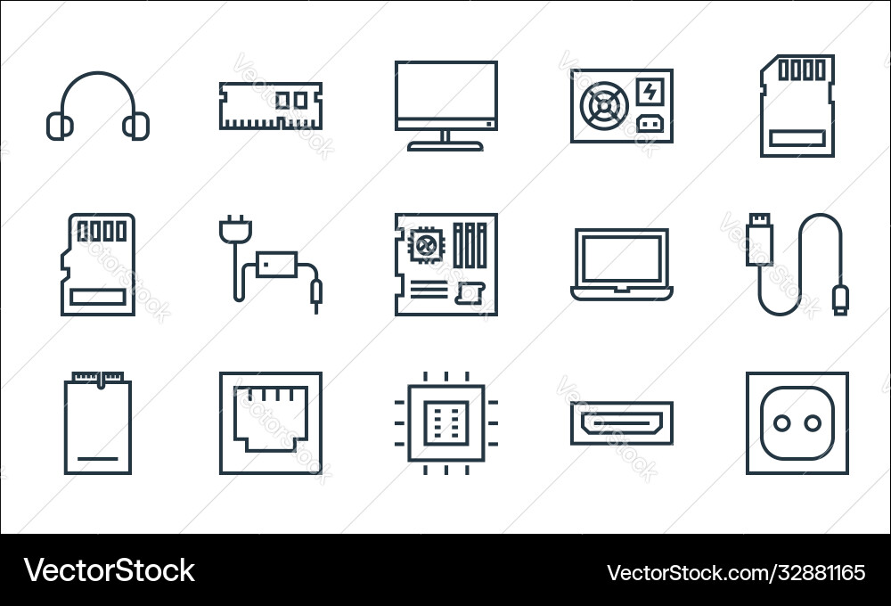 Hardware line icons linear set quality Hardware line icons linear set quality vector image