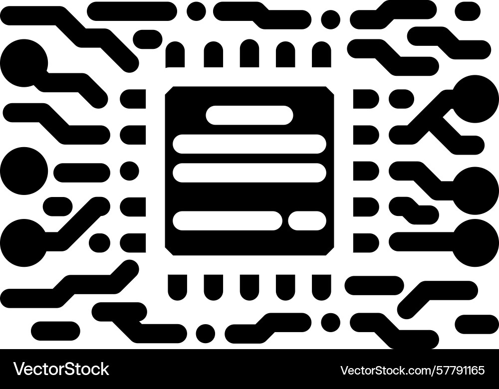 Microchip circuit lines glyph icon Vector Image