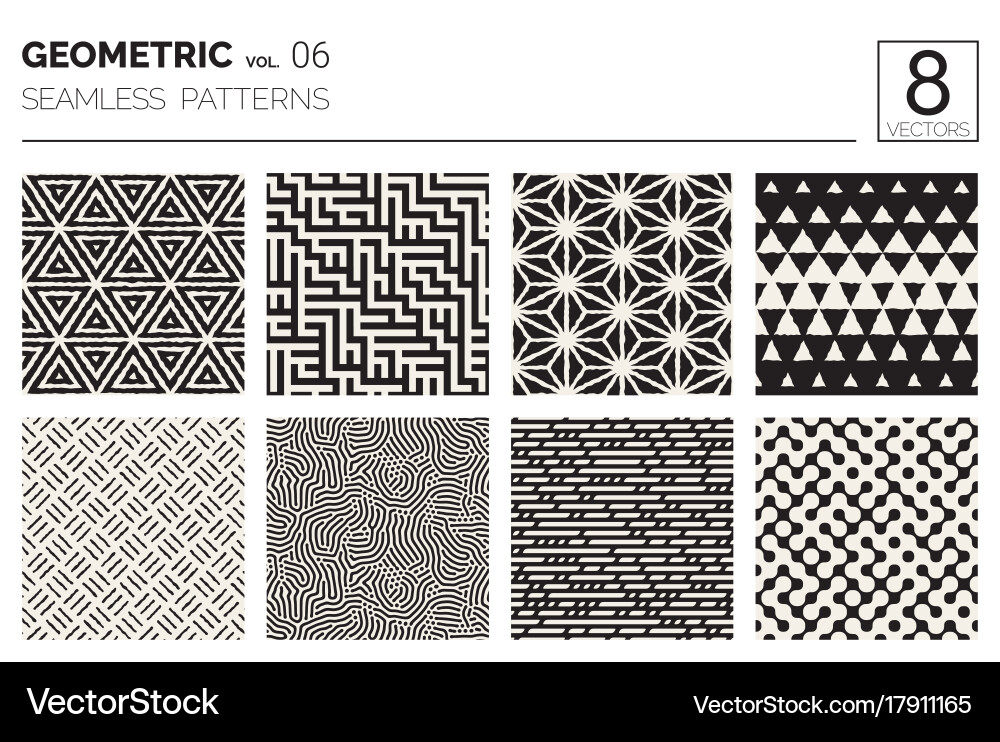 Minimal geometric seamless patterns set vector image