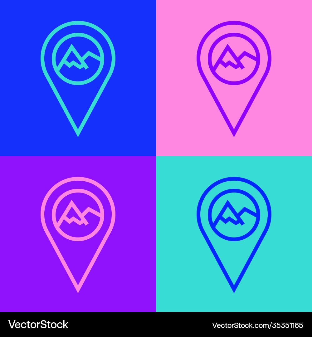 Pop art line map pointer with mountain icon Pop art line map pointer with mountain icon vector image