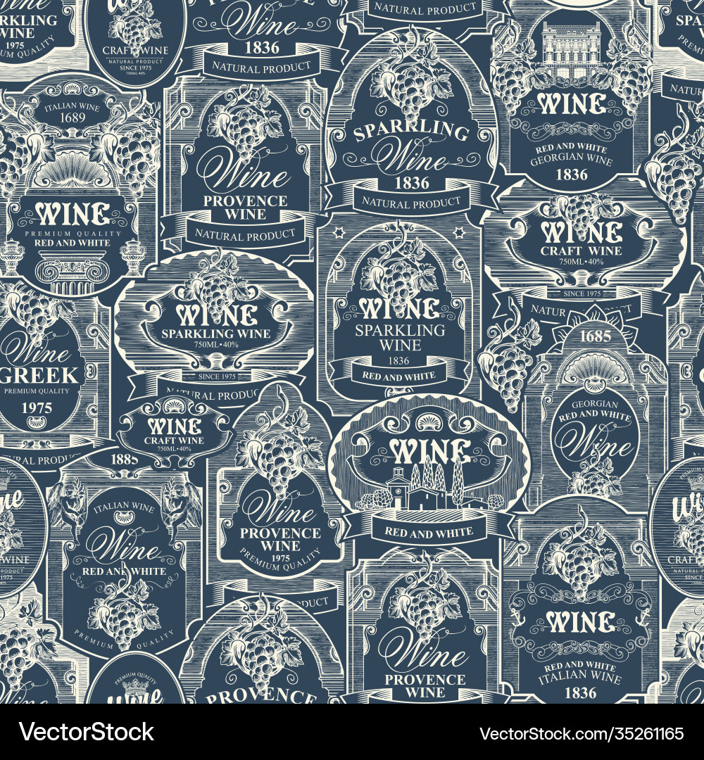 Seamless pattern with various wine labels Vector Image