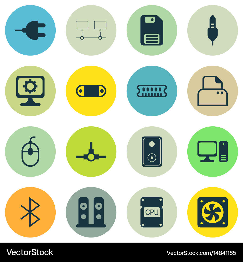 Set of 16 computer hardware icons includes vector image