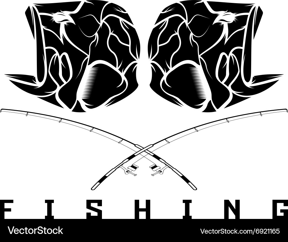 Vintage fishing emblem with skull of bass vector image