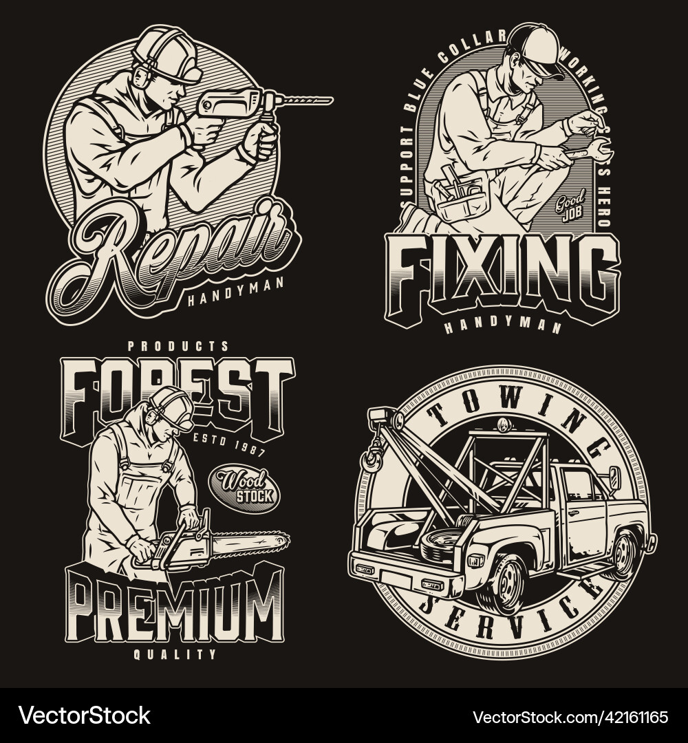 Working class monochrome emblems set Working class monochrome emblems set vector image