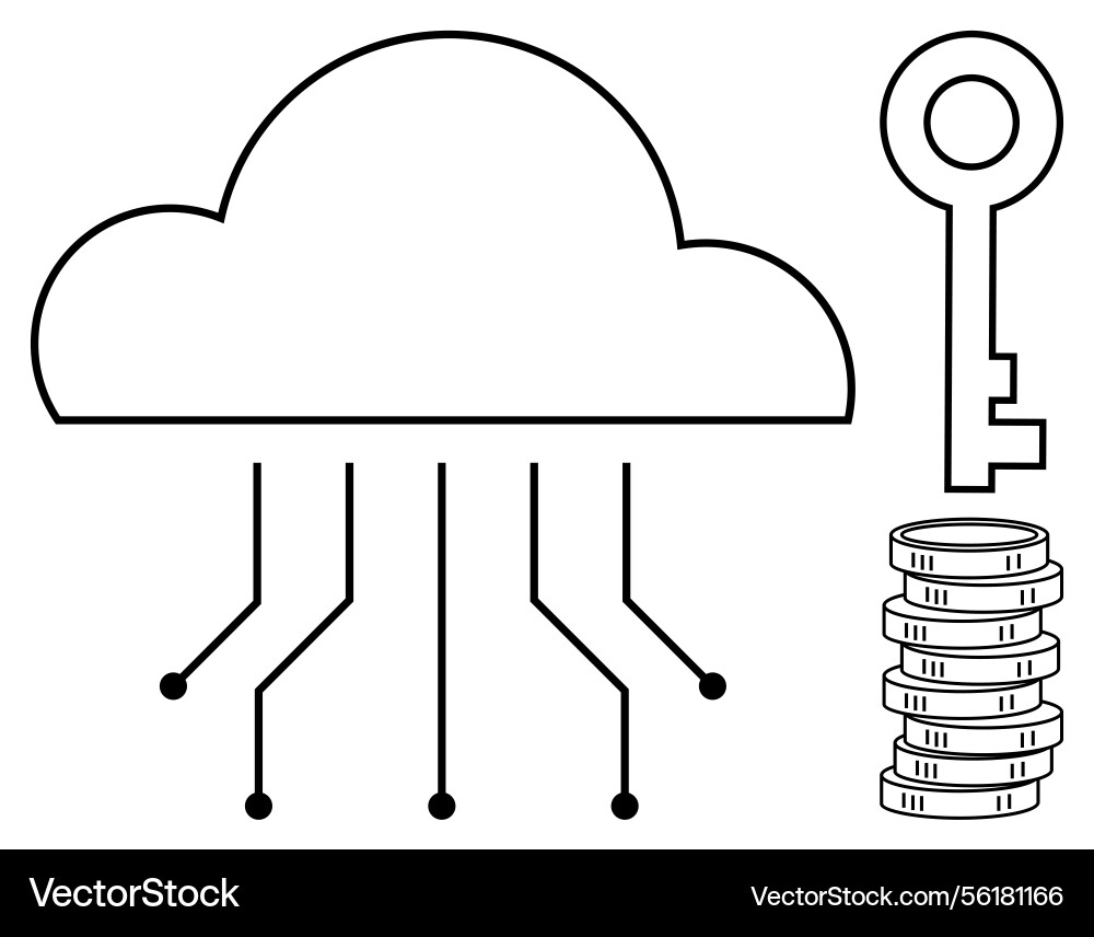 Cloud computing with key and stack of coins Vector Image