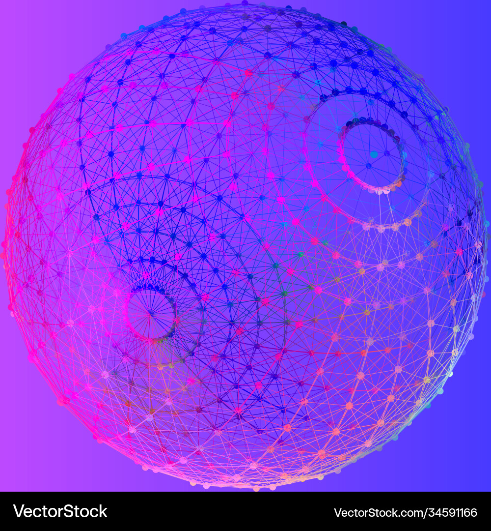 Colored 3d wireframe sphere with dots and lines Colored 3d wireframe sphere with dots and lines vector image