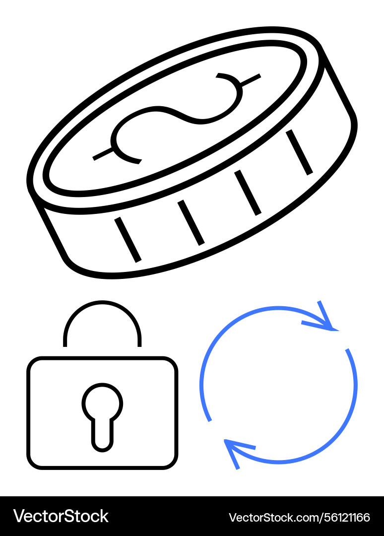 Digital coin with security lock and circular Digital coin with security lock and circular vector image