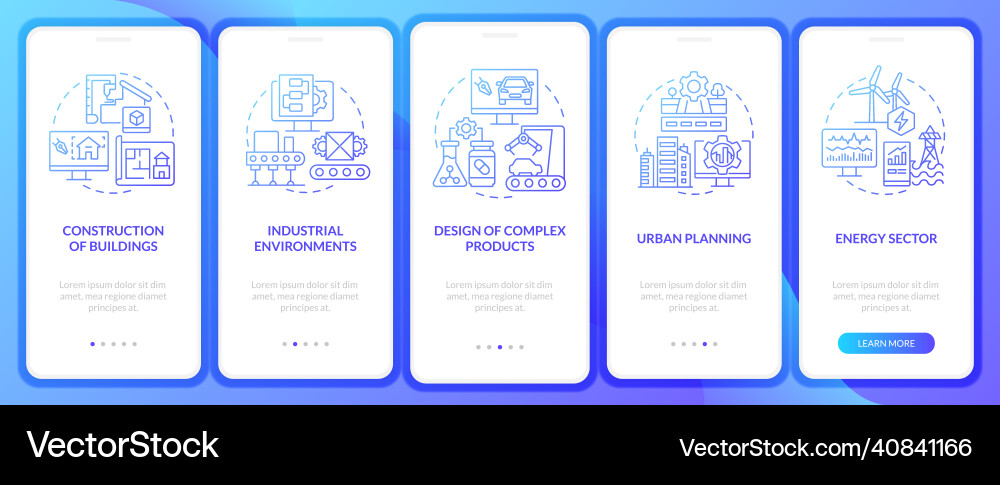 Digital twin use cases blue gradient onboarding Vector Image