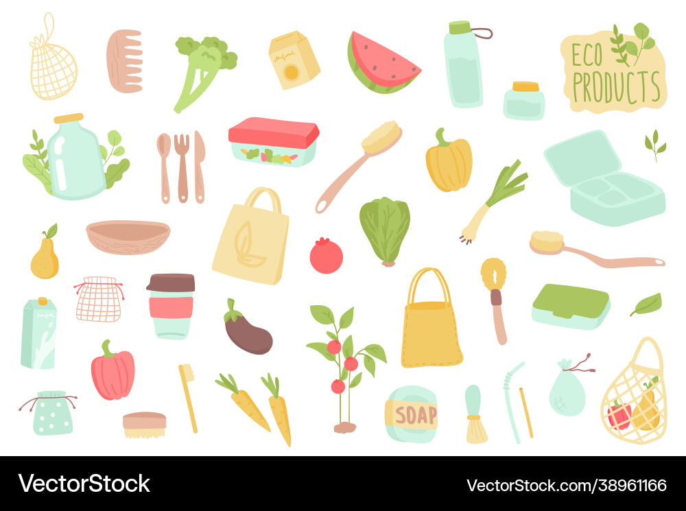 Eco products isolated objects set collection Eco products isolated objects set collection vector image