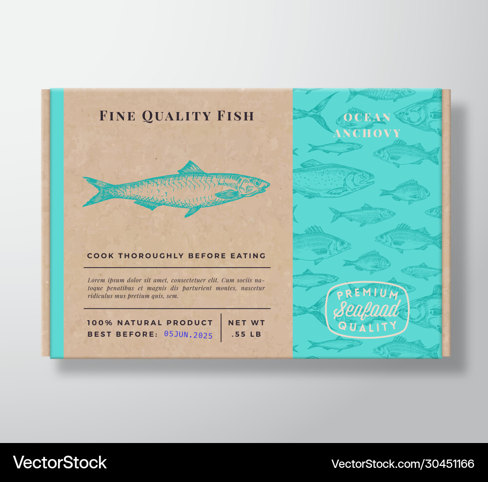 Fish pattern realistic cardboard container Fish pattern realistic cardboard container vector image