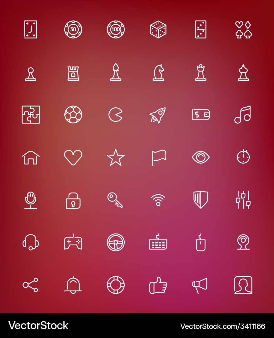 Thin Line Game Icons - Diverse Set vector image