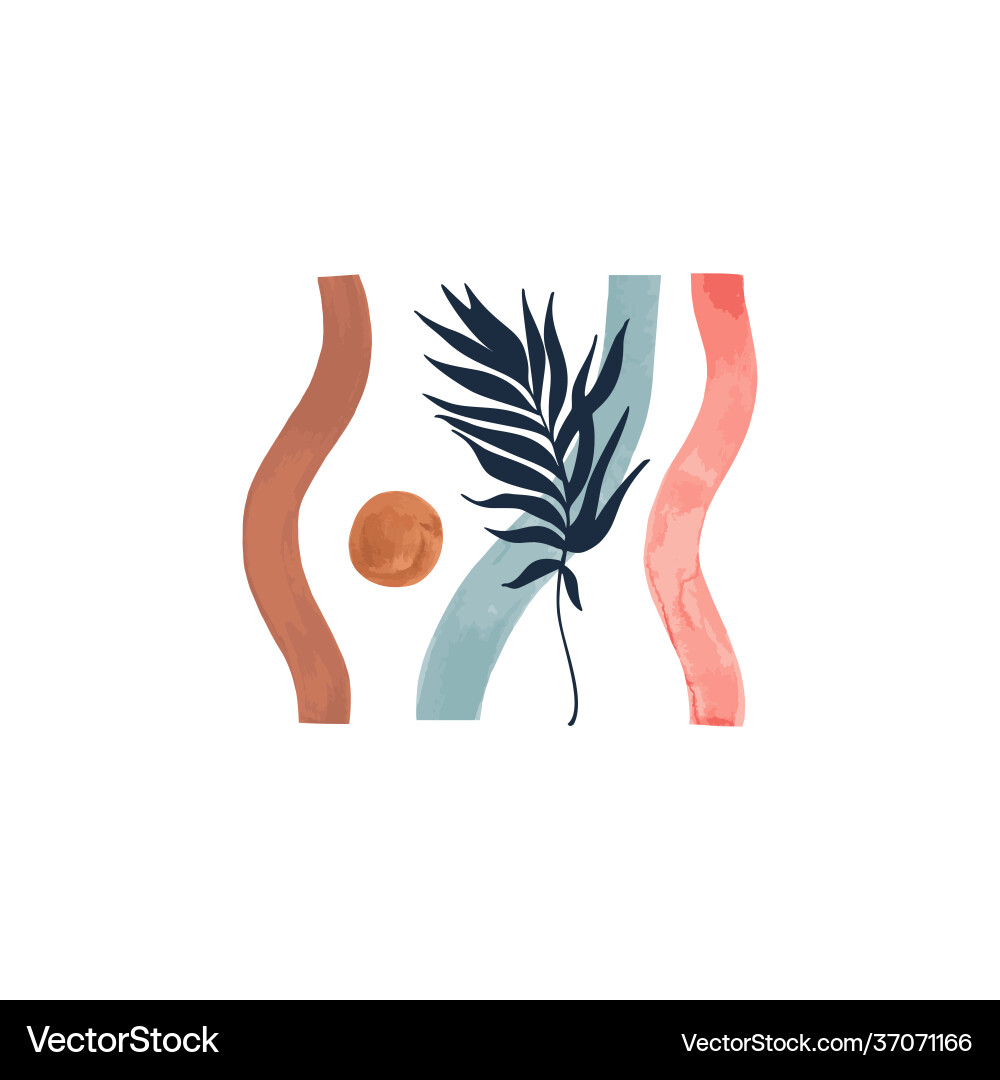 Tropisches Blatt und wellige Streifen modernes Poster Tropisches Blatt und wellige Streifen modernes Poster vektorbild