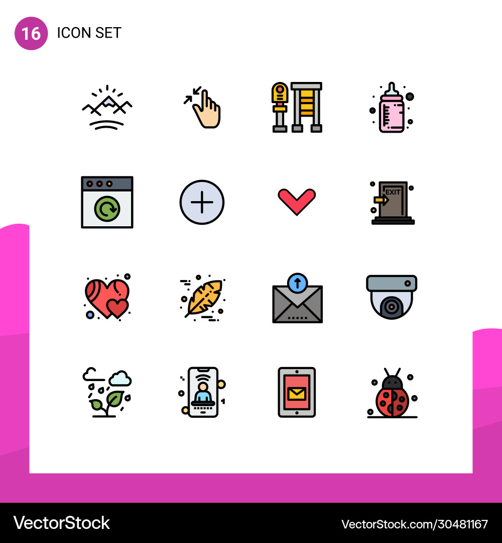 16 universal flat color filled lines set for web Vector Image