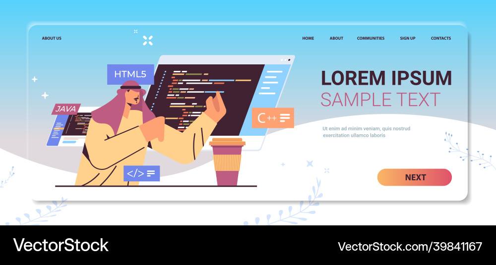 Arab Programmer Coding on Computer vector image