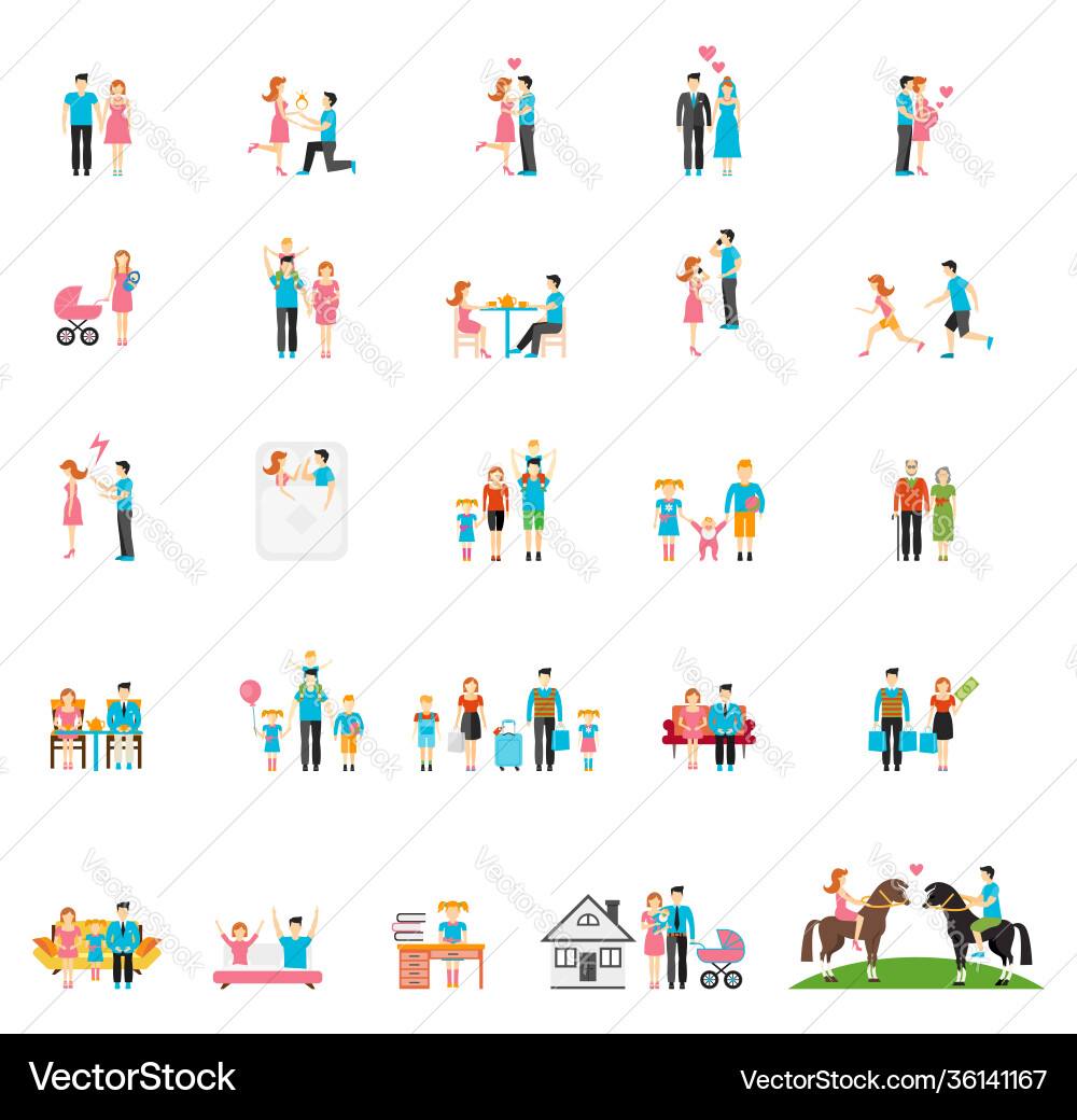 Couple and family flat figures Couple and family flat figures vector image
