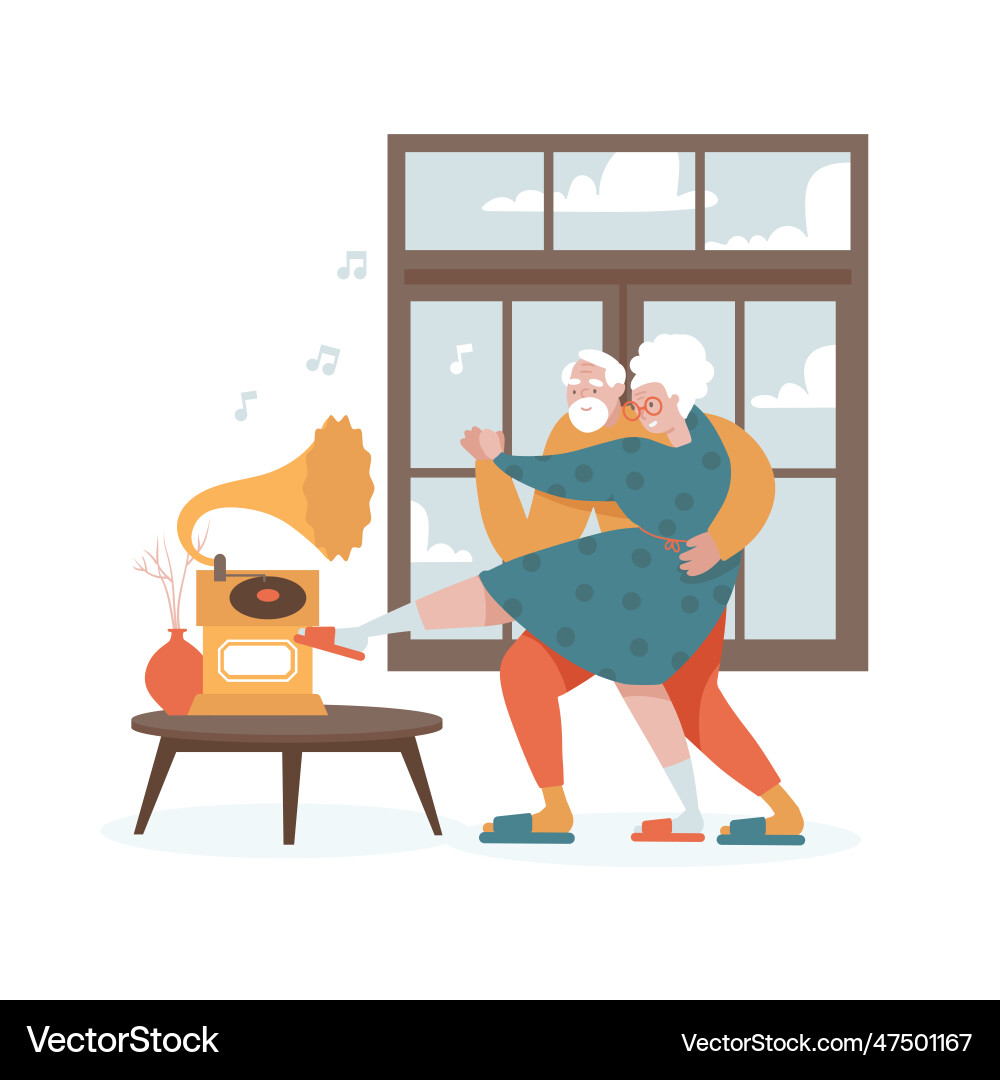 Elderly couple dance at home isolated living room Elderly couple dance at home isolated living room vector image
