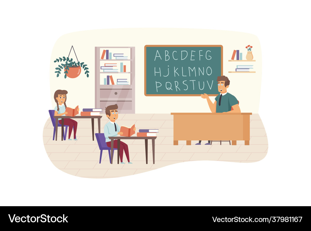 English lesson scene teacher explains topic English lesson scene teacher explains topic vector image