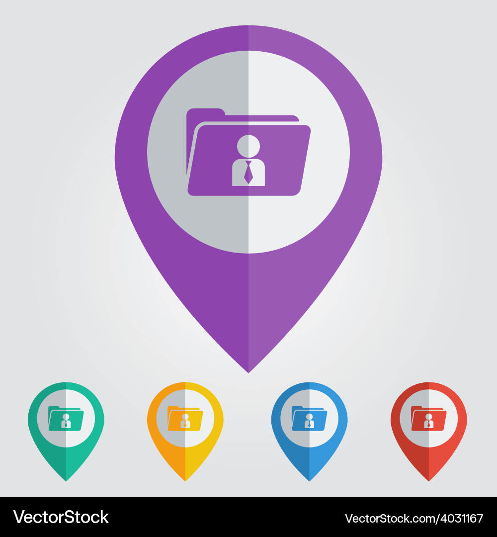 Flat color pins with folder user icon vector image