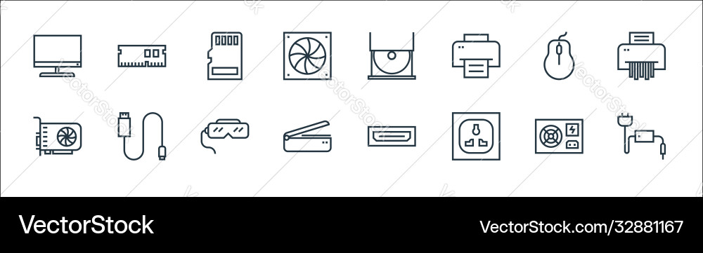 Hardware line icons linear set quality Hardware line icons linear set quality vector image