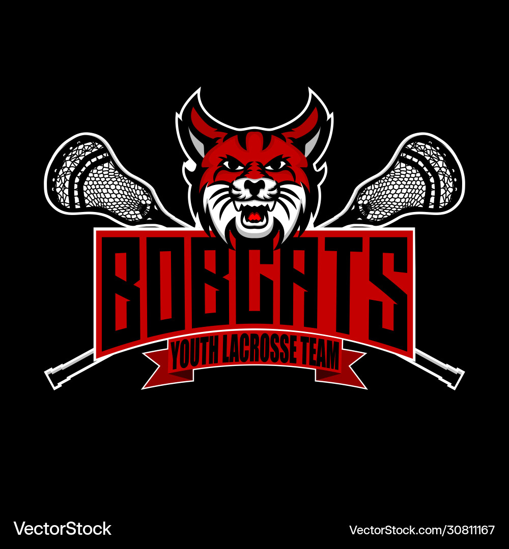 Lacrosse logo team with bobcat mascot Lacrosse logo team with bobcat mascot vector image