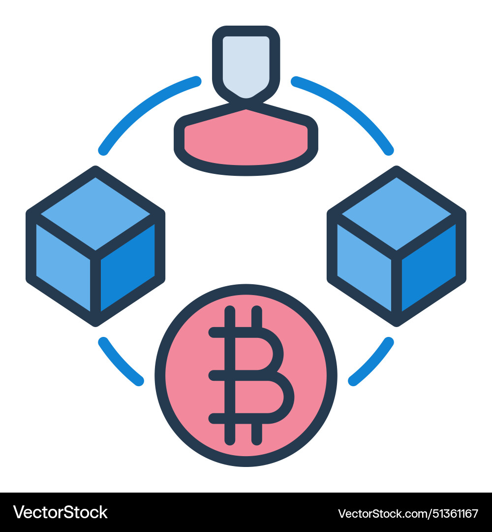 Man and bitcoin blocks blockchain technology Man and bitcoin blocks blockchain technology vector image