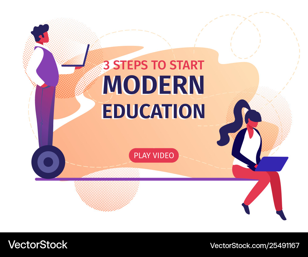 Man stand on hoverboard with laptop in hands vector image
