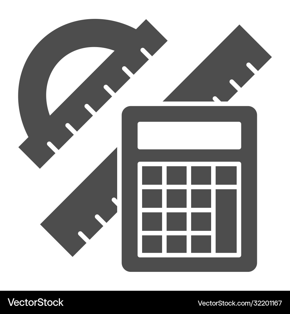 Protractor with ruler and calculator solid icon Protractor with ruler and calculator solid icon vector image