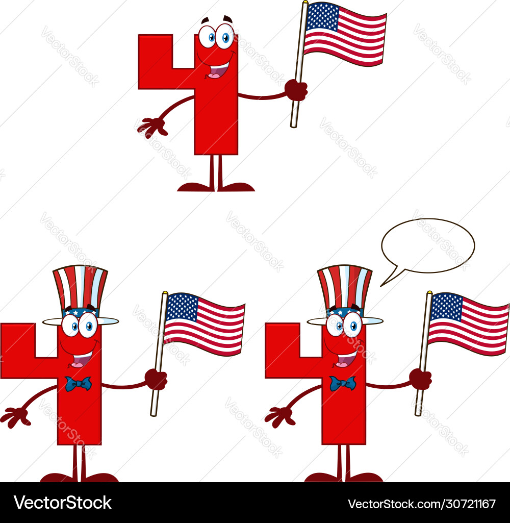 Red number four character set 3 collection Vector Image