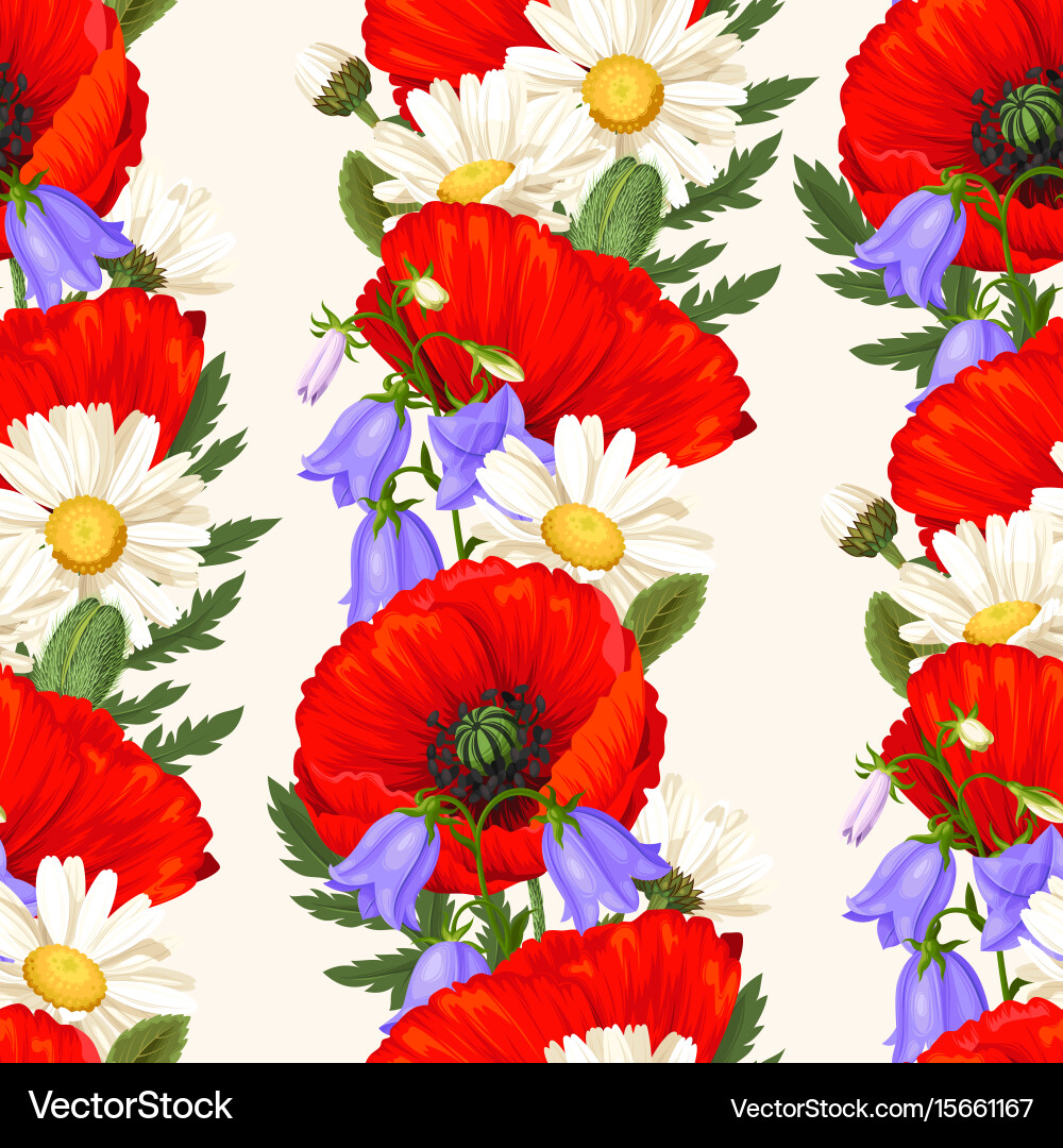 Red Poppy Field Seamless Pattern vector image