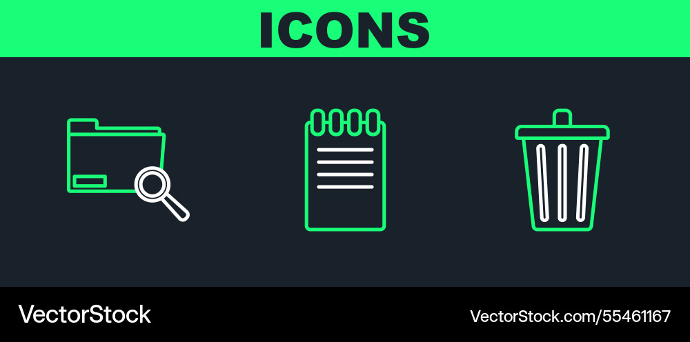 Set line trash can search concept with folder Set line trash can search concept with folder vector image