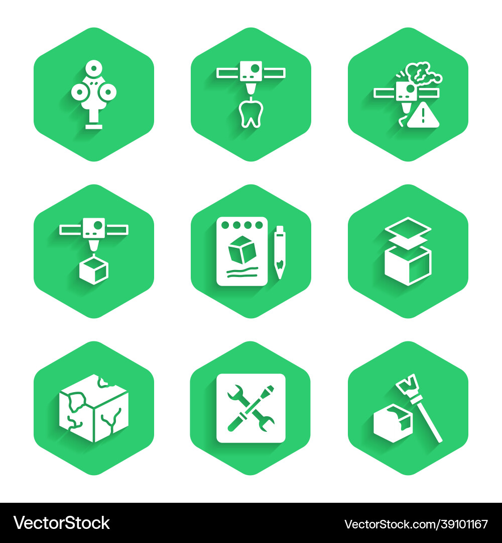 Set sketch on paper 3d printer setting isometric Set sketch on paper 3d printer setting isometric vector image