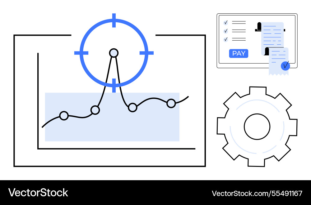 Targeting success through data analysis and online Targeting success through data analysis and online vector image