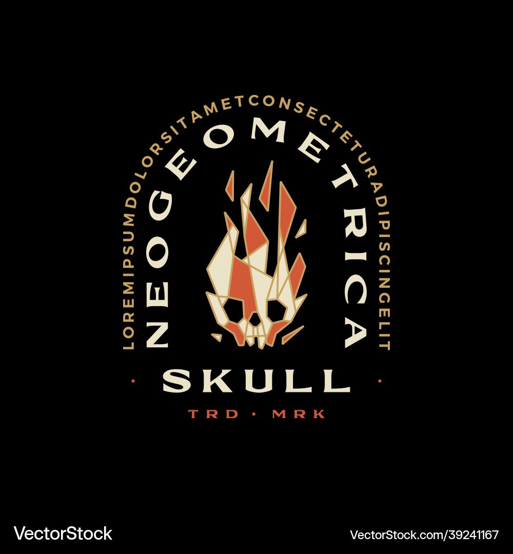 Totenkopf Feuer Flamme geometrische T-Shirt Badge Vintage Totenkopf Feuer Flamme geometrische T-Shirt Badge Vintage vektorbild
