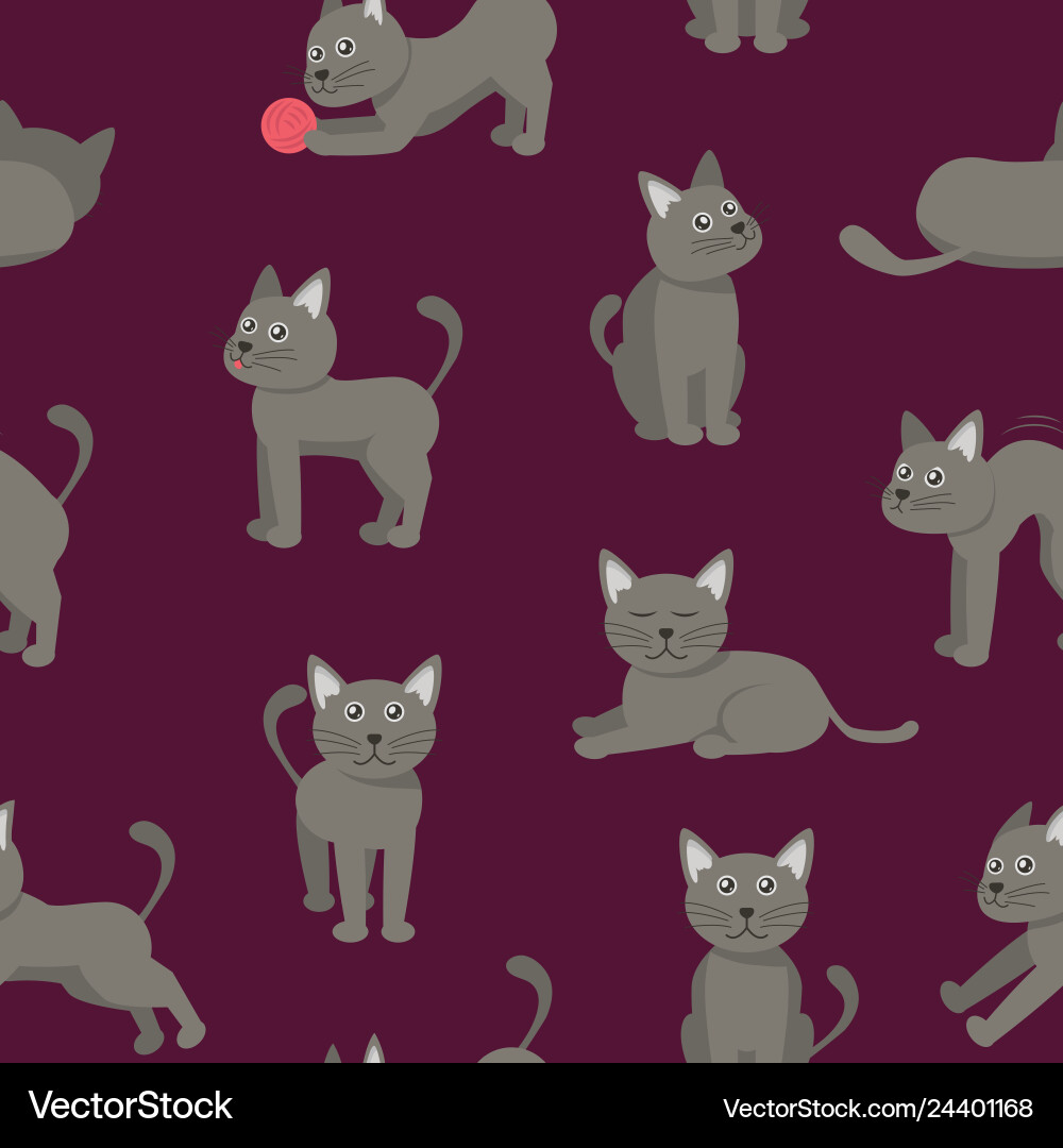 Cartoon characters tabby cat seamless pattern Cartoon characters tabby cat seamless pattern vector image