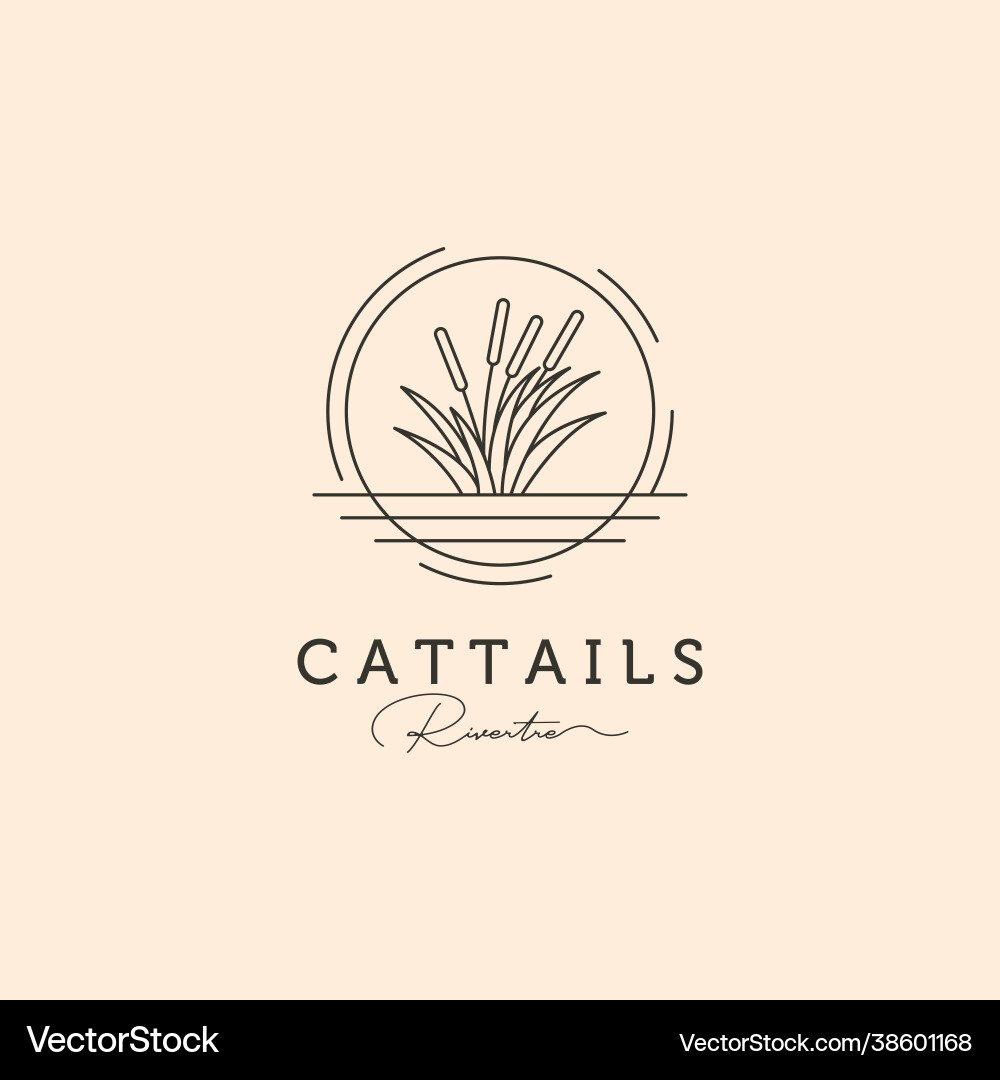 Cattail grass line art logo symbol design river Cattail grass line art logo symbol design river vector image