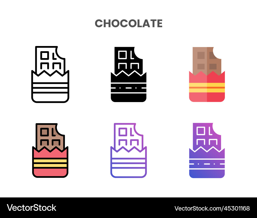 Chocolate icons set with different styles vector image