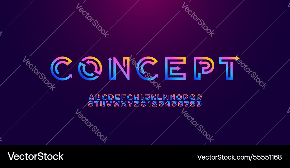 Digital style bright alphabet font from arrow Digital style bright alphabet font from arrow vector image