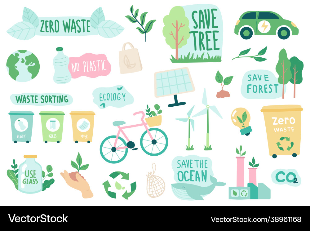 Ecology and zero waste isolated objects set Ecology and zero waste isolated objects set vector image