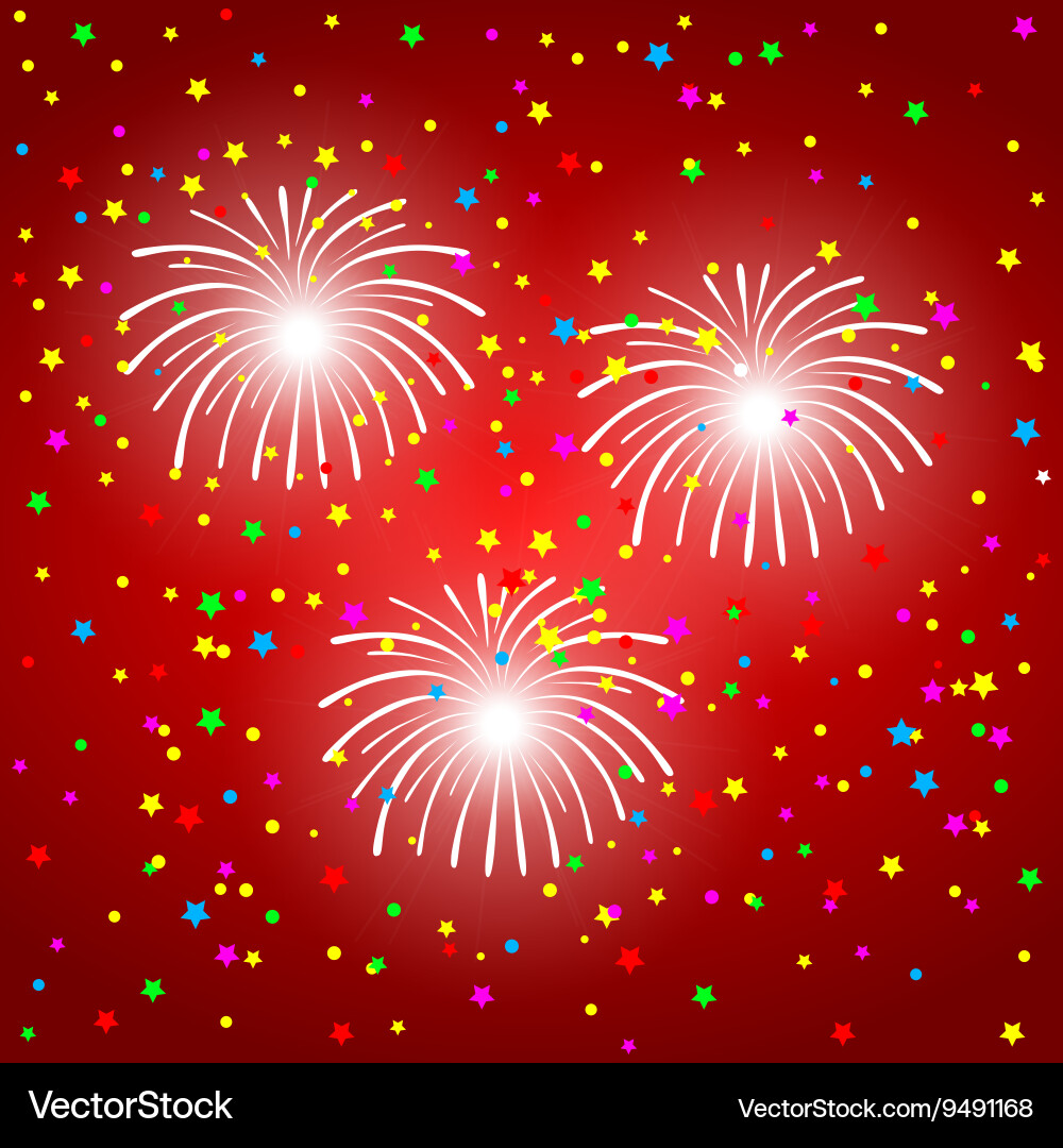 Fireworks on a red background vector image