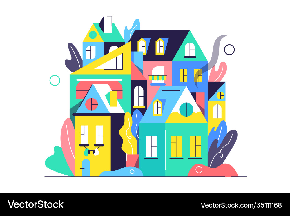 Modern town houses in flat style vector image