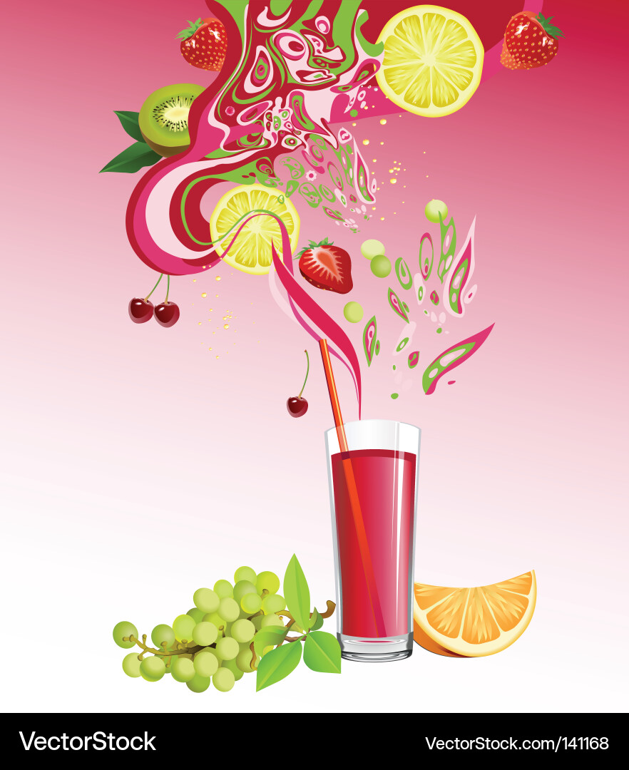 Refreshing Fruit Juices and Fruits Vector Image